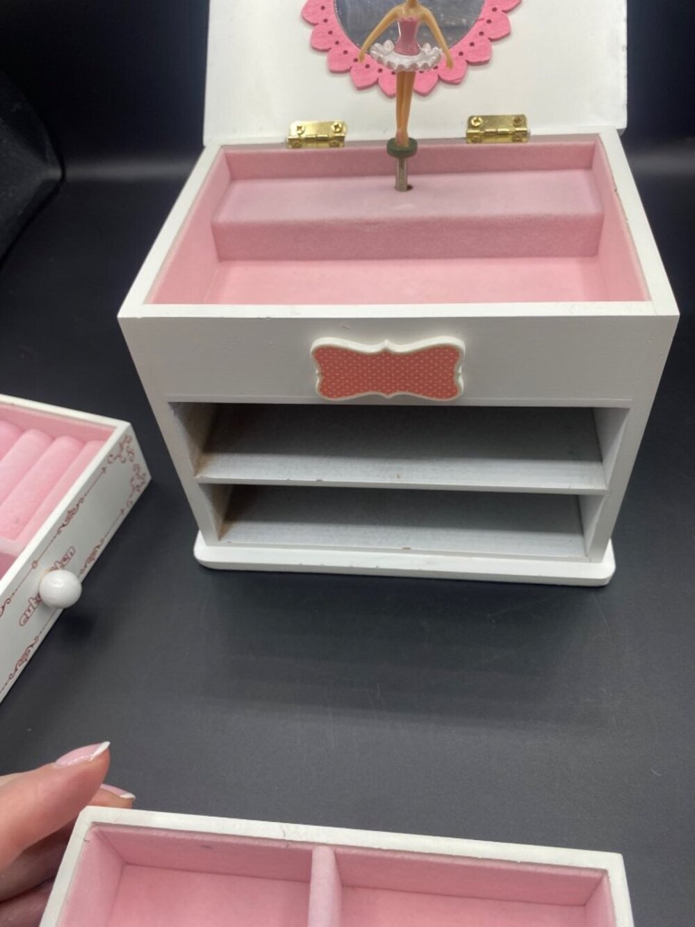 Kitten Wooden Musical Jewelry Box Cat Design Ballerina Drawer Pink Interior - Picture 12 of 16